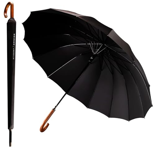 WEISNER CAPITOL Premium Regenschirm 120 cm für 2 Personen – Eleganter Stockschirm mit Holzgriff, Automatik, 16 Rippen, XXL Luxus Herren Damen