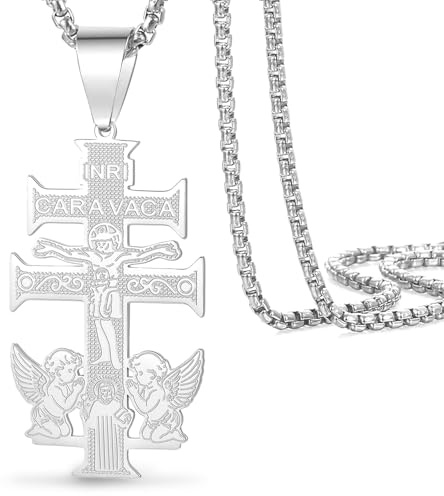 VASSAGO Collar de cruz para hombre y mujer, crucifijo/cruz ortodoxa/Cruz de Caravaca collar con colgante de amuleto católico cristiano joyería religiosa regalo