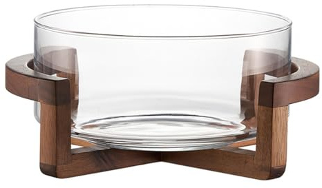 DEJIN Ensaladera De Vidrio Transparente Con Base De Madera Móvil, Resistente Al Calor, for Servir Frutas Y Verduras, Fácil De Limpiar for Fiestas