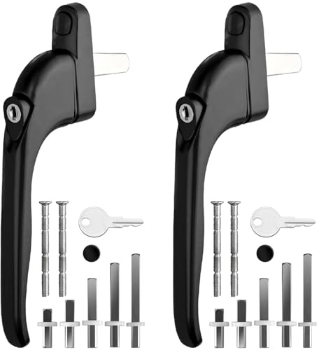 Kamtop Window Handle for uPVC Windows, Universal Espag Handles with Key, Aluminum Lockable Window Handle Inline Locking with 10, 15, 30, 43, 55mm Spindle (Black, 2PCSxB)