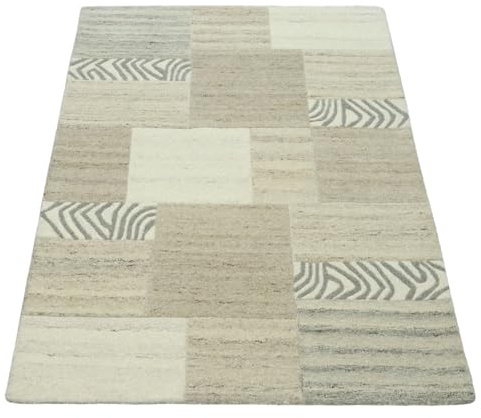 Teppich 100% Natur Wolle Ungfärbt, Nepal Handgefertigt Orientteppich 12 Design
