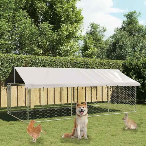 Mokuyary Outdoor-Hundezwinger mit Dach 400x200x150 cm, Outdoor Hundehaus Hundehütte, Hundelaufstall Welpenlaufstall für Garten