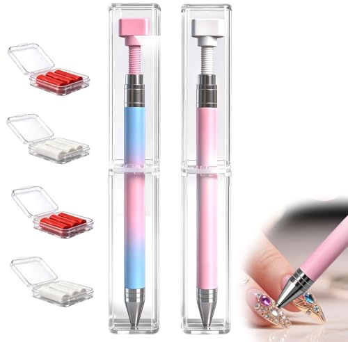 2 Stück Automatisch NachfüLlbarer Wachsstift,Diamond Painting Stift Set mit 4 Dosen Spezialwachs,Wiederverwendbar Nagel-DIY-Bastelarbeiten Punktierwachsstift