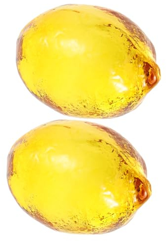 POPETPOP Lot de 2 Ornements Citron en Cristal Soufflé à la Main Presse-Papiers Décoratif Jaune 59X40Mm 116G Décoration de Bureau et Table Printanière Figurines Fruits Artificiels