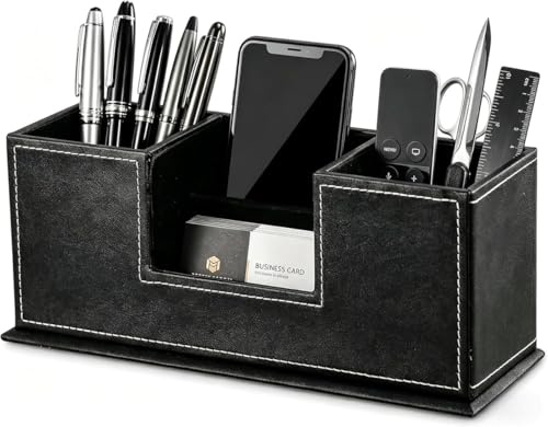 BXUUXA Schreibtisch Organizer aus PU Leder mit 4 Fächern Schwarz
