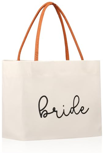 Deuson Bride-väska, tygpåse, brud kanvashandväska, bride-bärväska med innerficka och handtag, shoppingväska, för brudfester, svensexor, bröllop, svensexor, Vit