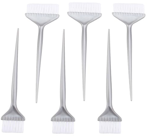 FIXOSHEE 6 Peines para Teñir el Cabello Plata Pinceles Aplicadores de Tinte Cerdas Extra Suaves Set de 6 Unidades en Tamaños Pequeño 5Cm y Grande 7Cm Herramienta Profesional para