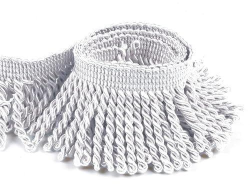6 Meter Bullion Fransenborte, Polyester Metallisierte Fransen Bullion Fransenband Dekoborte Nähen Schnittfranse Fransenbesatz für Vorhänge Lampenschirme Kleidung (Weiß)