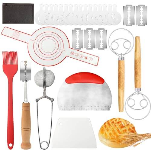 Yuyueda Sauerteig Zubehör Bäckermesser, Bäckermesser Set,Sauerteig Starter Inkl.2 Stk Dänischer Schneebesen,Teigmesser mit 5 Bäckerklinge Teigschneider,Backpinsel (9, Premium-Set)