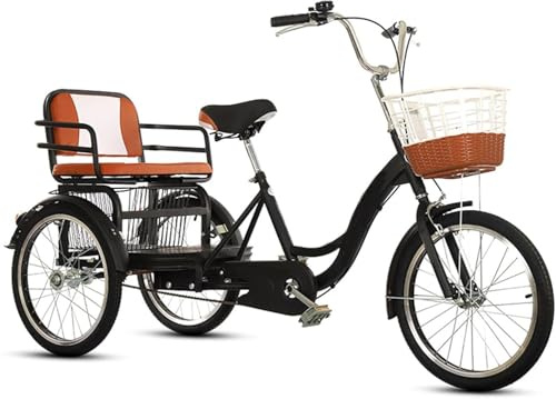 Trike 3-Rad-Lastenfahrrad, Dreirad for Erwachsene, 20 Zoll, Tandem for Senioren, mit Korb-Rücksitz, 1 Gang, Mehrfarbig(C)