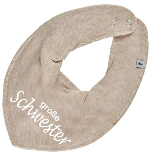 Elefantasie Halstuch mit Spruch kleine oder große Schwester für Baby oder Kind Verschiedene Ausführungen (große Schwester, Beige)