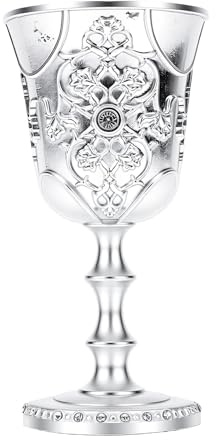 Pssopp Copa Plateada Vintage, Copa de Esmalte Decorativa de Cáliz Medieval Grabado de Primera Calidad de 3,74 Pulgadas para Decoración de Fiesta de Aniversario de Boda en la Iglesia