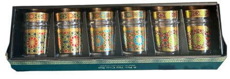 CHEF ELEMENTS Ensemble de 6 Verres à Thé Orientaux, Style Marocain, Décoration Dorée et Multicolore, Haute Qualité