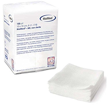 MaiMed - 100 compresse di garza per ferite, non sterili, 7,5 x 7,5 cm, 8 strati