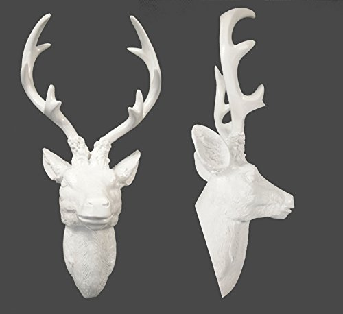 Spetebo Hirschgeweih 10 Ender - Wand Deko in weiß 30x15 cm - Hirschkopf Skulptur Jagd Geweih