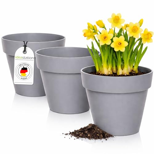 idea-station Blumentopf 14cm - 3 Stück - grau - Plastik Übertöpfe | Bruchfest + UV-Beständig + Matt - Kunststoff Blumenübertöpfe für innen + außen - IBI ist ideal für Zimmerpflanzen, Blumen