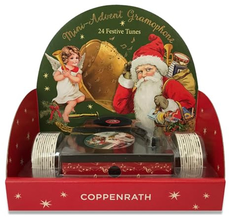 Christmas Advent Calendar Musical Gramophone - Coppenrath Vintage Design - 24 Mini Vinyl Records Christmas Songs - Premium German Quality