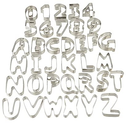 Relaxdays Formine per Biscotti, Set da 36 Stampi, Forme Lettere & Numeri, Accessori, Stampini in Acciaio, argento