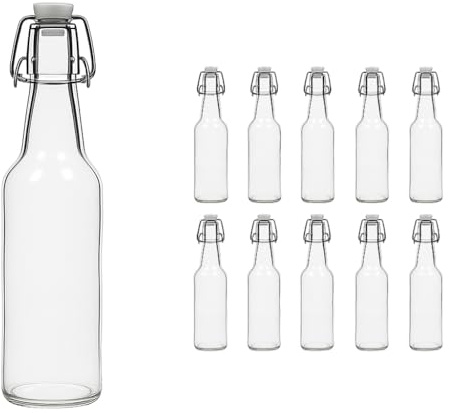 hocz 10x leere Bügelflaschen 500ml zum Befüllen Typ B Weiß - Flaschen mit Bügelverschluss - 10er Bügel Glasflaschen Set für Bier, Saft, Likör, Öl, Saucen - 10 Stück, 500 ml, Weiß, Typ B