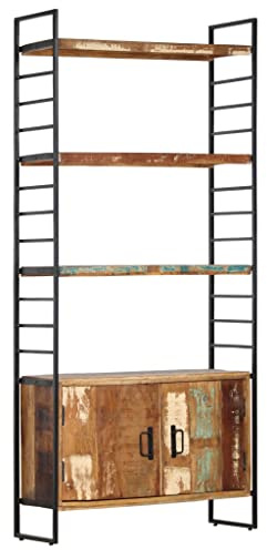 vidaXL Bücherregal 4 Ebenen 2 Türen 3 Fachböden Standregal Wandregal Aktenregal Holzregal Bücherschrank 80x30x180cm Recyceltes Massivholz