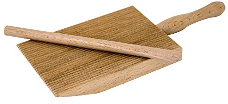 Tredoni Professional Gnocchi/Garganelli Wood Paddle Slanted Ridge Board Pasta Maker + Stick, 9x12.5 cm