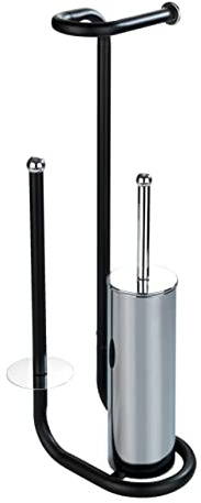 WENKO Stand WC-Garnitur Universalo Schwarz, mit integriertem Toilettenpapierhalter und WC-Bürstenhalter, aus lackiertem Stahl, 20 x 62,5 x 23 cm, Schwarz