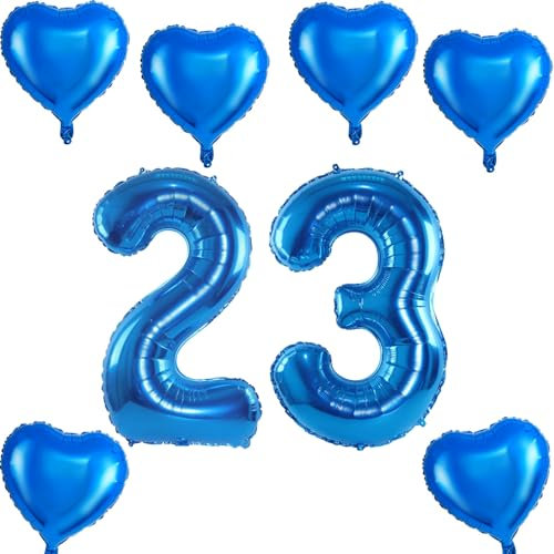 Ballon gonflable en forme de chiffre 23 - Bleu - À l'hélium - Numéro 23 - Décoration d'anniversaire - XXL - 100 cm