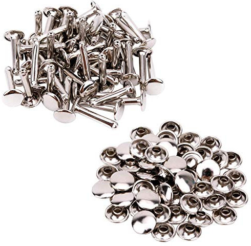 WedDecor Silver, 50 Sets of 14mm Double Cap Rivets, Tubular Metal Studs for DIY Projects, Leather Crafting, Sewing & Clothing Repair - 14mm x 9mm Silver Rivets for Crafts & Repairs
