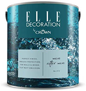 Crown ELLE DECORATION Wave After Wave No. 212, 2,5 L, extra-matte Premium Wandfarbe für Innen, für Wände und Holz, hohe Deckkraft, Innenfarbe,sanftes und beruhigendes Mittelblau
