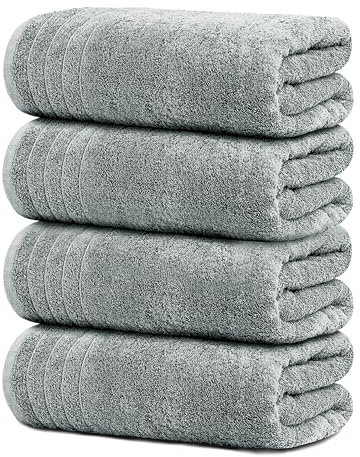 Tio handdukar stora badhanddukar, 100% bomull, 76 x 152 cm extra stora badhanddukar, lättare vikt, snabbare att torka, superabsorberande, perfekta badrumshanddukar (paket med 4, cool grå)