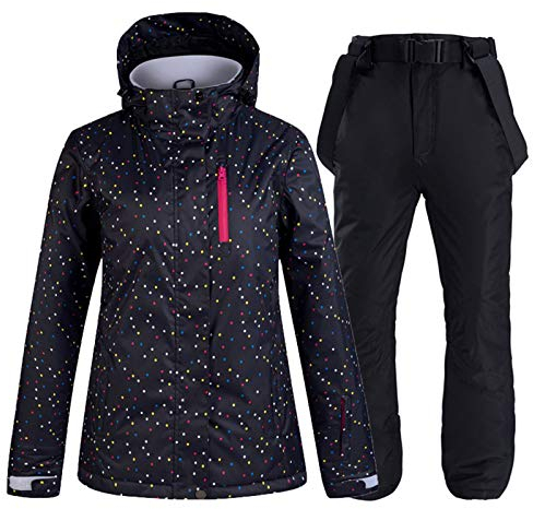 SxLingerie Traje De Esquiar Mujer Chaqueta Y Pantalones Esquí De Invierno Térmico Pantalones Impermeables A Prueba De Viento Conjunto Chaqueta Snowboard Montaña para Deportes Al Aire Libre,Negro,M