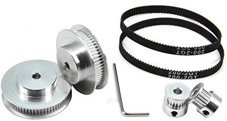 Zeberoxyz 2 Stück Set GT2-Synchronrad, 20 & 60 Zähne, 5mm Bohrung, Aluminium-Zahnriemenscheibe mit 2 Stück Länge 200 mm Breite 6mm Riemen (20-60T-5B-6)