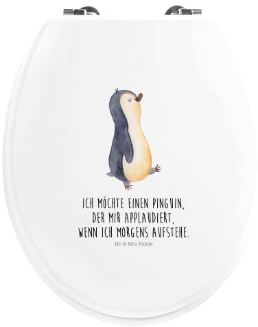 Mr. & Mrs. Panda Motiv WC Sitz Pinguin marschieren - Geschenk, Frühaufsteher, Klobrille, Toilettendeckel, Schwester, Pinguine, WC-Sitz, spazieren,