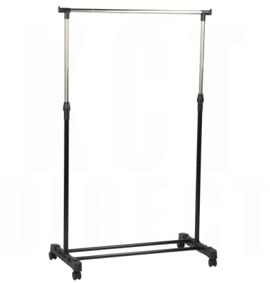 KCT - Adjustable Clothes Rack on Wheels - Single Rail Freestanding Clothing Storage Costume