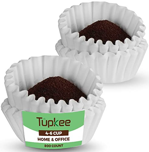 Tupkee Coffee Filters 4-6 Cups - 800 Count, Junior Basket Style, White Paper, Chlorine Free Coffee Filter, Made in the USA