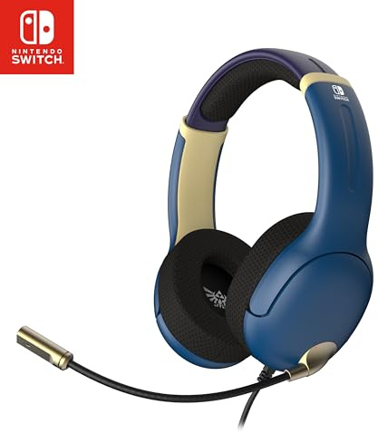PDP Gaming AIRLITE Wired Stereo Headset with Noise-Cancelling Mic for Nintendo Switch/Switch Lite/Switch OLED (Legend of Zelda Hyrule Blue)