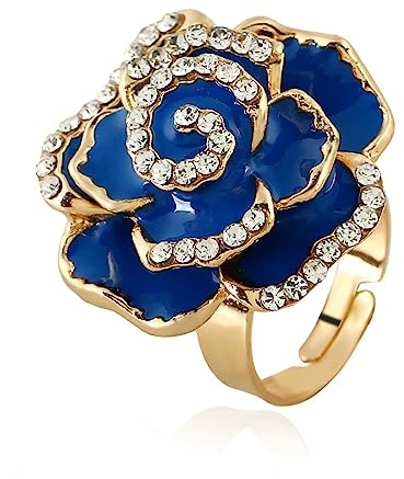 IMINI CZ Rose Flower Promise Ring for Women Girls Statement Diamond Crystal 3D Enamel Flowers Adjustable Open Wrap Finger Rings Comfort Fit Vintage Elegant Wedding Anniversary Jewelry Gifts