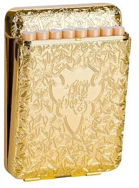 Retro Metall Zigarette Fall/Box Tasche Halter für 16pcs 85mm Regelmäßige Zigaretten Kreditkartenhalter Schützende Sicherheit Geldbörse für Männer und Frauen (Gold)