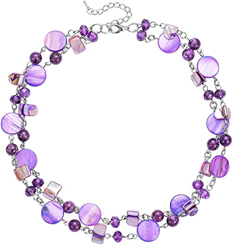 FULU AUTUMN Kristall Perlenkette Boho Muschelkette Damen Statement Bunte Mehrreihige Halskette Modeschmuck Geschenke für Fraue