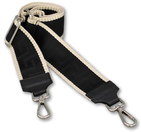 Brise Art Taschengurt, 5 cm Breit, Verstellbarer Schultergurt 80-130 cm | Taschenriemen aus Polyesterstoff & Leder, 360° drehbare Metallkarabiner in Silber