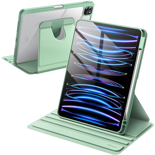 JETech Rotierende Hülle für iPad Pro 11 Zoll 2022/2021 (4./3. Generation) mit Stifthalter, 360 Grad Drehbare Schutzhülle Ständer Transparente Rückseite, Auto Wachen/Schlafen (Matcha Grün)