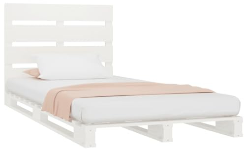 vidaXL Massivholzbett, Holzbett Bett mit Kopfteil, Bettrahmen Bettgestell mit Lattenrost, Palettenbett Einzelbett, Weiß 90x190cm Kiefer