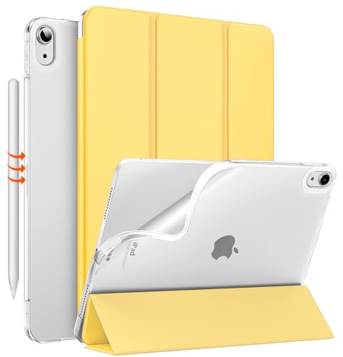 MoKo Cover per iPad Air 11 Pollici (M4/M3/M2 2026/2025/2024), Giallo Chiaro | iPad Cover in TPU e Pelle PU Semi-Trasparente Sostegno Supporto Sottile con Morbido TPU Cover con Auto Svegliati/Sonno