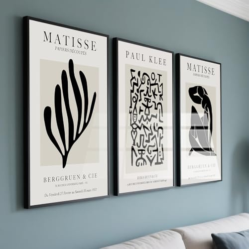 PWAAHDC Juego de 3 impresiones artísticas de pared de Matisse, color beige neutro vintage, pósteres en lienzo para decoración elegante de sala de estar y dormitorio (sin marco, 30 x 40 cm)
