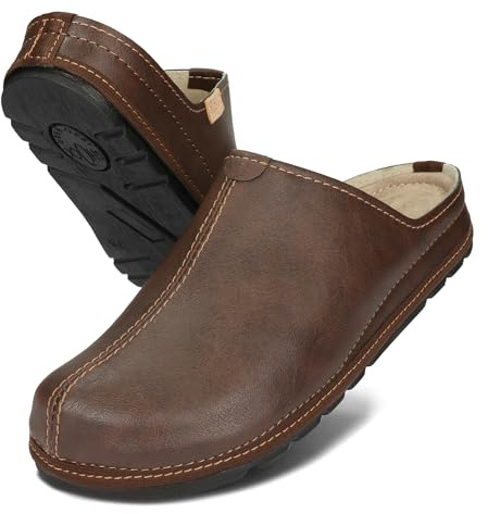 BeComfy Äkta Läder Unisex Tofflor Kvinnor Män Fast Sula 36-46 EU (Brun, Europeiska skostorlekar, Vuxen, Numeriskt, Medel, 39)