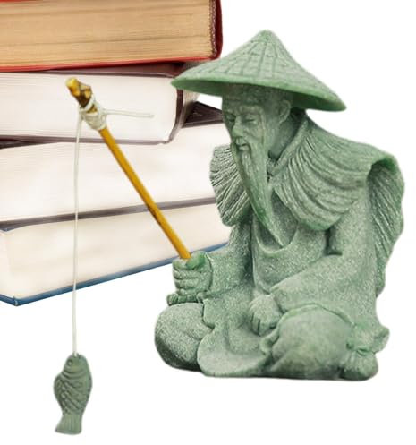 Rurunklee Miniatur- -Figur, Fischerfigur | Statuen des Alten Mannes aus Steinzeug – Feengartenfigur, Ornamente, asiatische Zen-Dekoration für Aquarium, Fischtopf-Dekoration