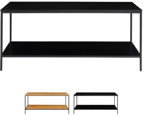 Dezain® - TV-Lowboard Vita aus Metall | TV-Regal mit 2 Ablagen aus Holz | Schlichtes Design | pflegeleichtes Sideboard | TV-Board in Schwarz | 100 x 45 x 36 cm | TV-Möbel