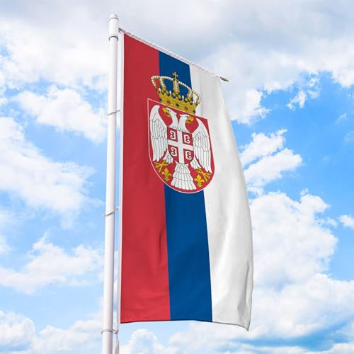 Serbien Flagge 120 x 300 cm - für Fahnenmast, Serbienfahne aus reißfestem Fahnen-Polyester-Stoff, Hissfahne Hochformat für Querausleger wetterfest und UV-beständig
