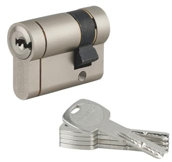 THIRARD - Demi Cylindre de Serrure Transit 1 UNIKEY - Laiton Nickelé - S'entrouvrant - 6 Goupilles - Anti-Arrachement, Anti-Crochetage - 40 x 10 mm - Gris