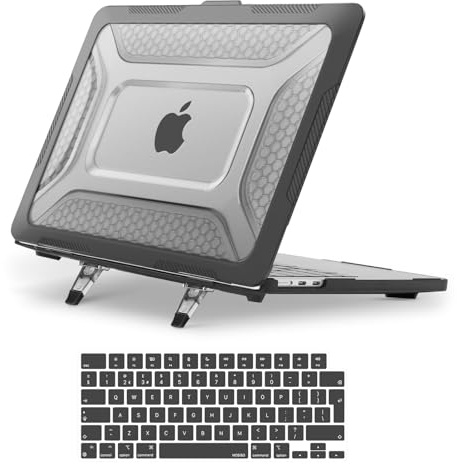 MOSISO Kompatibel mit MacBook Air 13 Zoll Hülle M5 M4 M3 M2 2026 2025-2022 | Honigwabe TPU Bumper Hartschale Klappständer&Tastaturschutz für MacBook Air 13,6 Zoll A3449 A3240 A3113 A2681, Schwarz